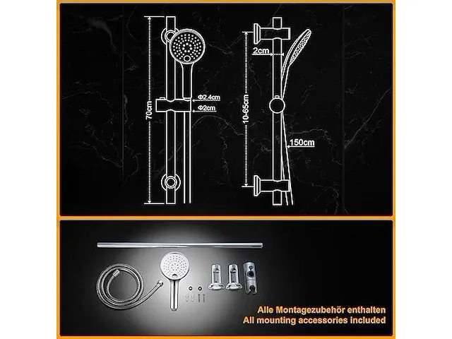 Görbach douchestang van roestvrij staal 70 cm - afbeelding 2 van  3
