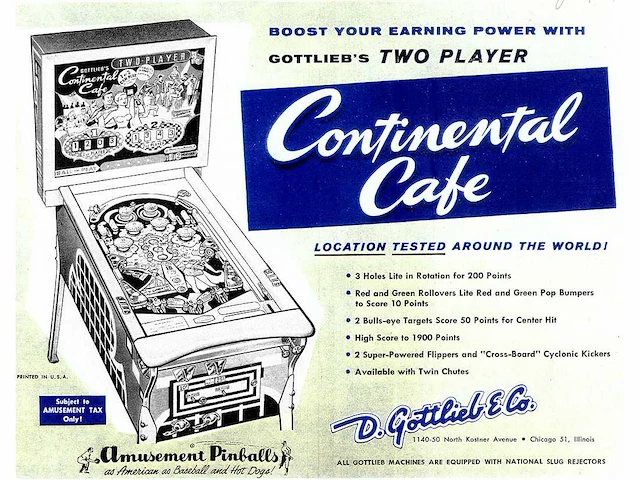 Gottlieb - continental cafe - flipperkast - afbeelding 9 van  9