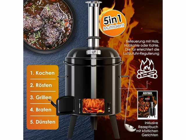 Goulash waterkoker met grill / goulash pot / goulash pot met grill functie kugelgrill grill oven + kippenpan 8 l - afbeelding 2 van  5
