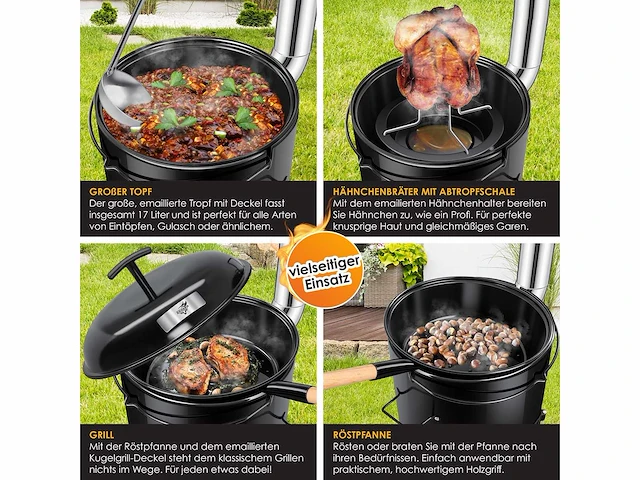 Goulash waterkoker met grill / goulash pot / goulash pot met grill functie kugelgrill grill oven + kippenpan 8 l - afbeelding 3 van  5