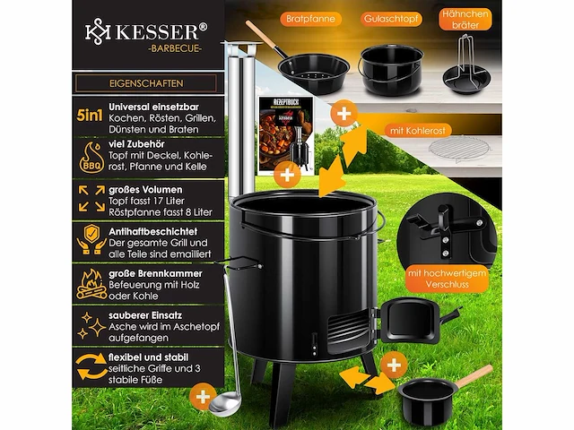Goulash waterkoker met grill / goulash pot / goulash pot met grill functie kugelgrill grill oven + kippenpan 8 l - afbeelding 4 van  5