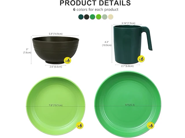 Greentainer onbreekbare plastic serviessets, 24 stuks - afbeelding 3 van  4
