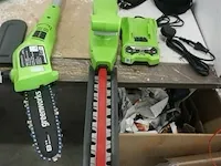 Greenworks g24pshk2 accu paalheggenschaar met 24v batterij en 24v acculader