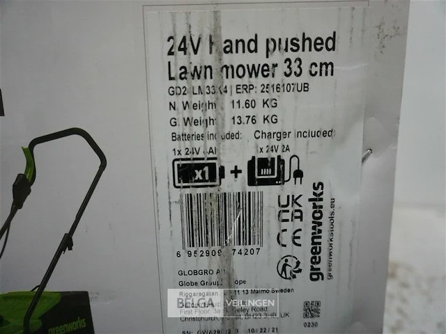 Greenworks gd24lm33k4 24 volt accu grasmaaier incl. 1x 24 volt 4.0ah accu en lader - afbeelding 3 van  3