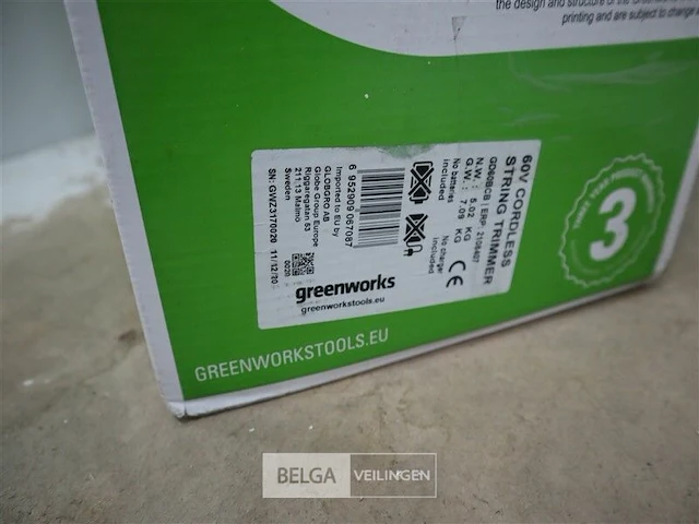 Greenworks gd60bcb 60 volt accu grastrimmer zonder accu, wel lader - afbeelding 2 van  2