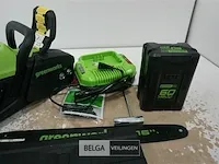 Greenworks gd60cs40k4 accu kettingzaag met 60v batterij en 60v acculader - afbeelding 3 van  3