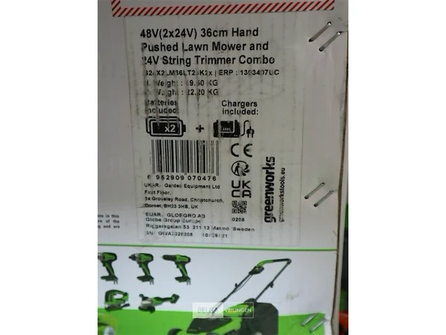 Greenworks gwgd24x2lmst36k2x 48v grasmaaier en 24v grastrimmer incl 2x 24 volt 2.0ah accu en lader - afbeelding 8 van  9