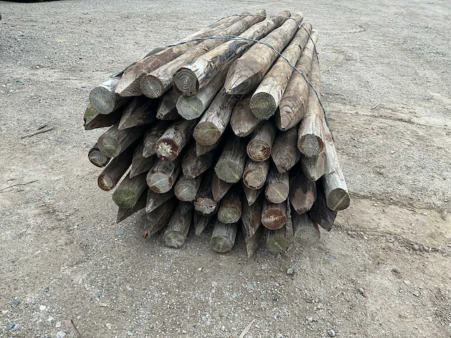 Grenen geïmpregneerde geschilde paal 7x170 tuinpalen (50x) - afbeelding 2 van  3