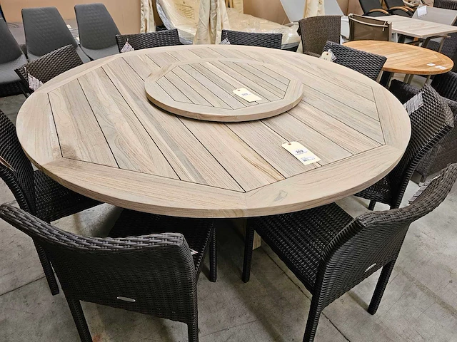 Greywash teak tuintafel rio xl dia 180cm met brede planken - afbeelding 1 van  4