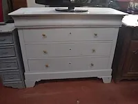Grijs houten commode 3 laden, laden kastje 9 laden, oude dekenkist , 1 bloempot - afbeelding 7 van  11
