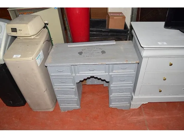 Grijs houten commode 3 laden, laden kastje 9 laden, oude dekenkist , 1 bloempot - afbeelding 10 van  11