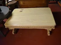 Grijs ovale tafel met 4 bruin houten stoelen met stoffen zit , salontafel op wielen - afbeelding 10 van  10