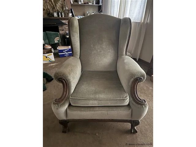 Groen/ grijze fauteuil - vintage - zeer stevig - afbeelding 1 van  4