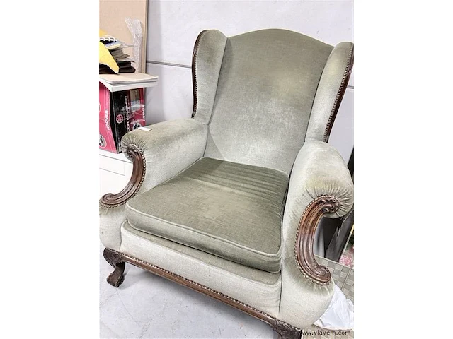 Groen/ grijze fauteuil - vintage - zeer stevig - afbeelding 2 van  4