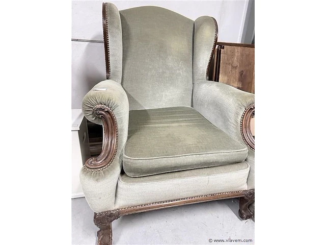 Groen/ grijze fauteuil - vintage - zeer stevig - afbeelding 3 van  4