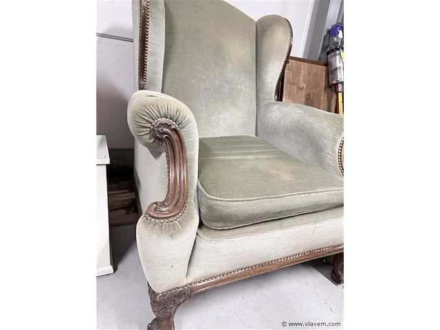 Groen/ grijze fauteuil - vintage - zeer stevig - afbeelding 4 van  4