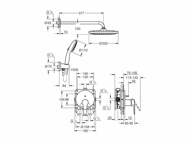 Grohe quickfix start - inbouw doucheset, diameter 25 cm, 2 stralen, chroom 25292000 - afbeelding 3 van  6