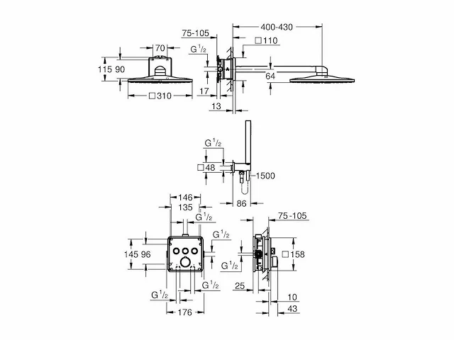 Grohe quickfix start - inbouw doucheset, diameter 25 cm, 2 stralen, chroom 25292000 - afbeelding 5 van  6