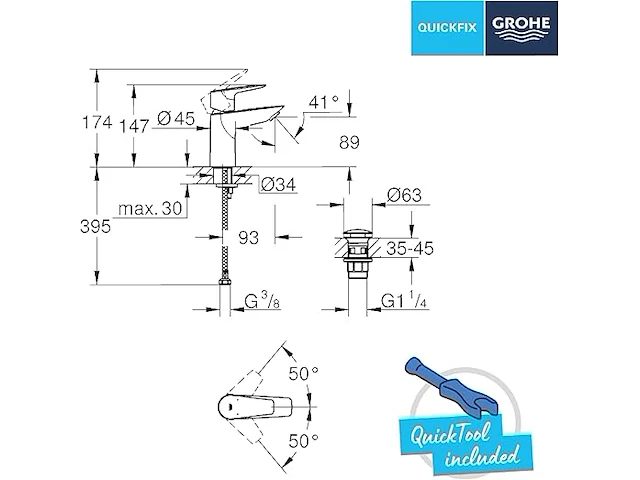 Grohe startedge - eengreeps wastafelkraan - afbeelding 3 van  7