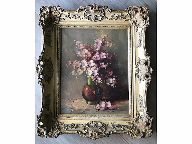 Groot bloemen olieverfschilderij. nederlandsche school. gesigneerd. - afbeelding 5 van  18