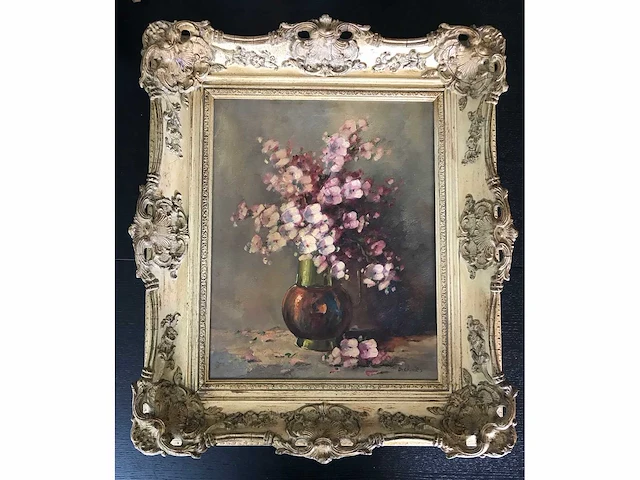 Groot bloemen olieverfschilderij. nederlandsche school. gesigneerd. - afbeelding 6 van  18