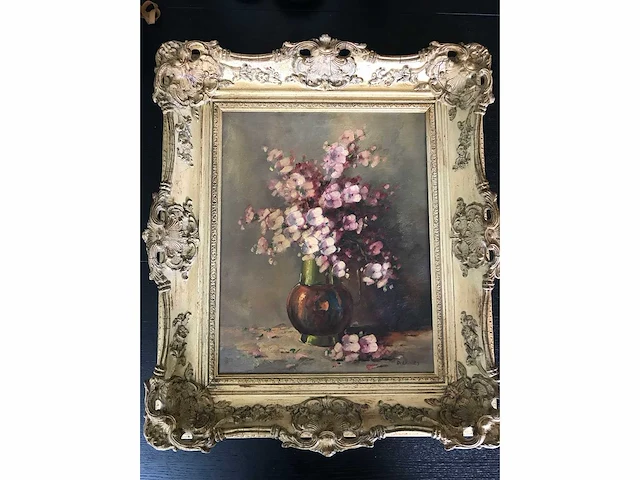 Groot bloemen olieverfschilderij. nederlandsche school. gesigneerd. - afbeelding 7 van  18
