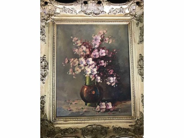 Groot bloemen olieverfschilderij. nederlandsche school. gesigneerd. - afbeelding 8 van  18