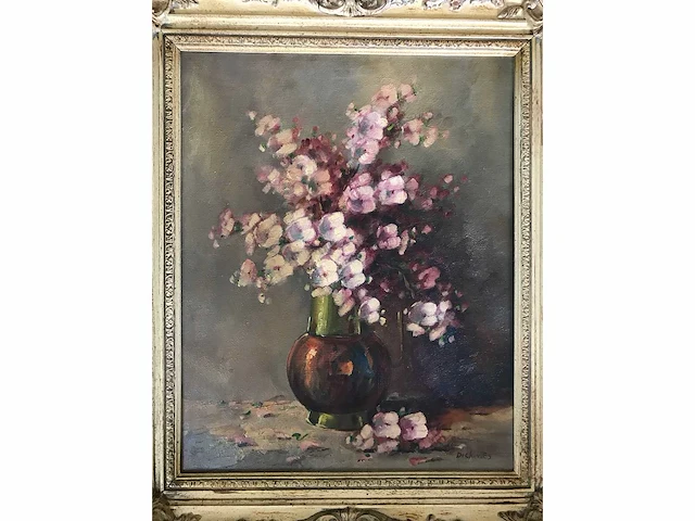 Groot bloemen olieverfschilderij. nederlandsche school. gesigneerd. - afbeelding 9 van  18