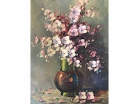 Groot bloemen olieverfschilderij. nederlandsche school. gesigneerd. - afbeelding 10 van  18