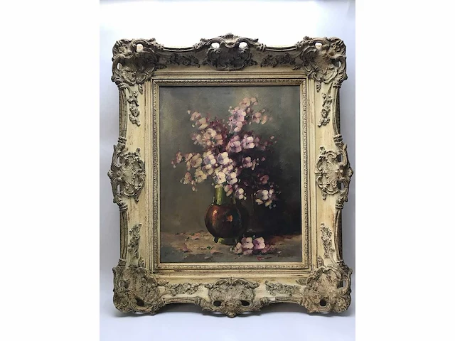 Groot bloemen olieverfschilderij. nederlandsche school. gesigneerd. - afbeelding 1 van  18