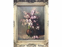 Groot bloemen olieverfschilderij. nederlandsche school. gesigneerd. - afbeelding 11 van  18
