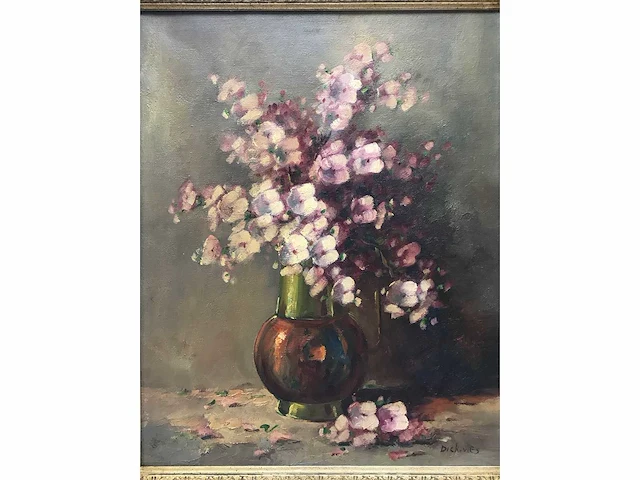 Groot bloemen olieverfschilderij. nederlandsche school. gesigneerd. - afbeelding 12 van  18