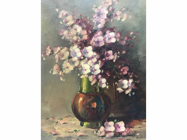 Groot bloemen olieverfschilderij. nederlandsche school. gesigneerd. - afbeelding 13 van  18