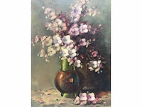 Groot bloemen olieverfschilderij. nederlandsche school. gesigneerd. - afbeelding 13 van  18
