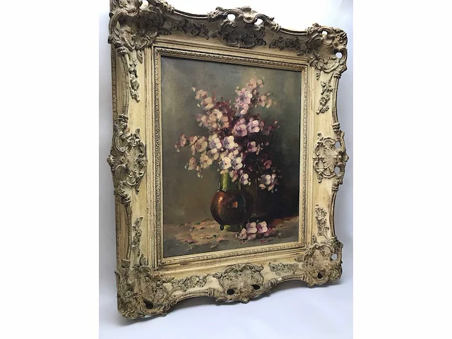 Groot bloemen olieverfschilderij. nederlandsche school. gesigneerd. - afbeelding 17 van  18