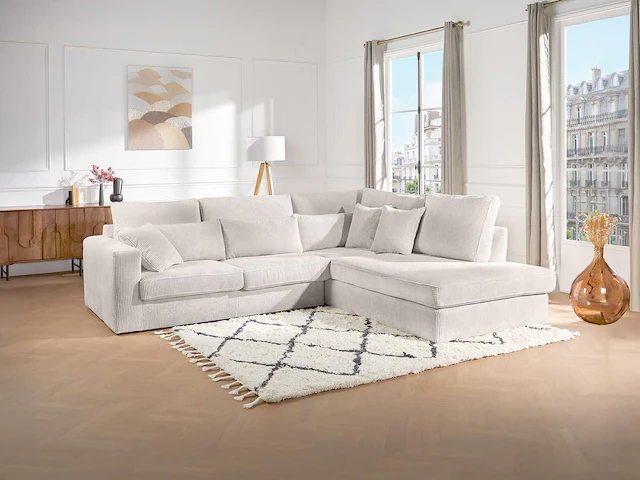 Grote beige corduroy rechter hoekbank - afbeelding 1 van  4
