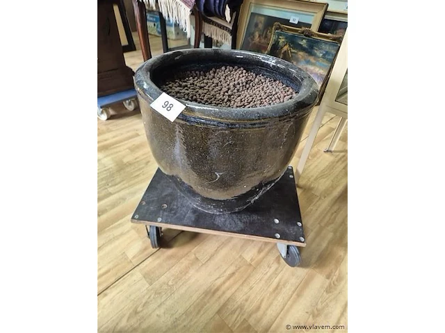 Grote blauwglazuur bloempot h 45 ø 50cm - afbeelding 1 van  3