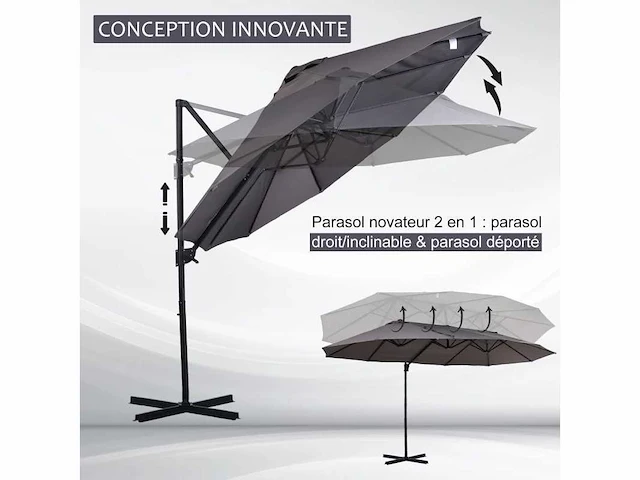 Grote zweefparasol kantelbaar staal polyester - afbeelding 4 van  7