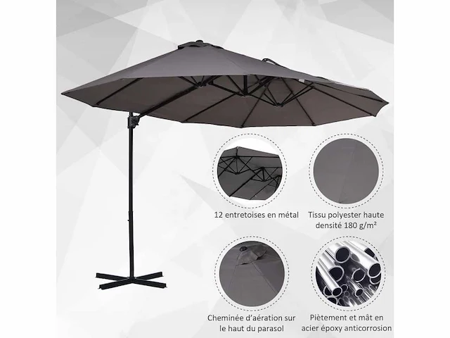 Grote zweefparasol kantelbaar staal polyester - afbeelding 7 van  7