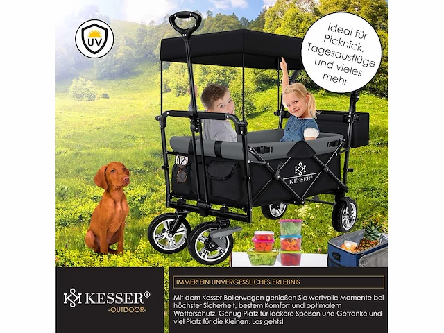 Gt9000 opvouwbare kar met dak strandkar | inclusief 2x 3-punts gordelsysteem - afbeelding 5 van  9