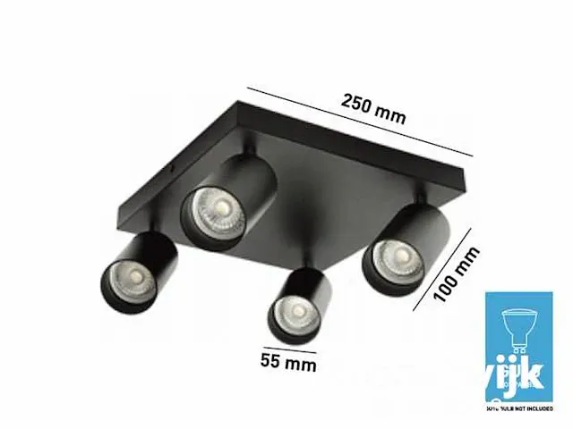 Gu10 vierkant opbouwspot armatuur 4 cilinders zand zwart draaibaar - afbeelding 2 van  2