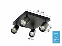 Gu10 vierkant opbouwspot armatuur 4 kop draaibaar (6x) - afbeelding 3 van  3