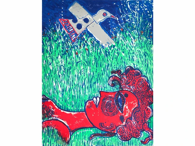 Guillaume corneille - avant que la lune... - lithografie - afbeelding 1 van  5