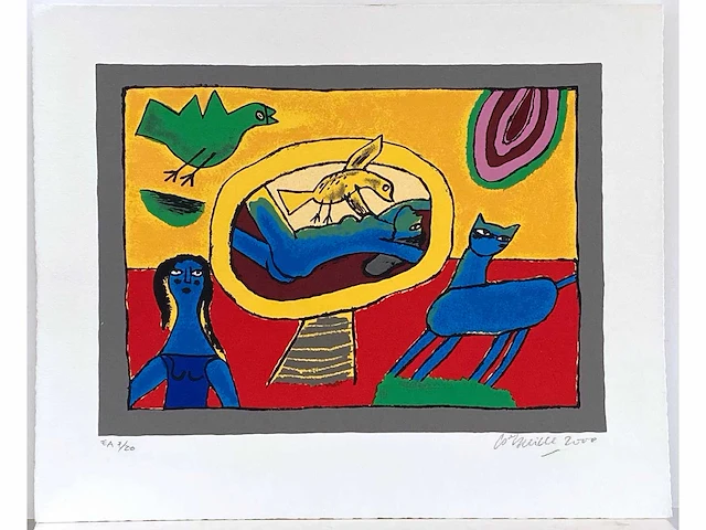Guillaume corneille - femme et chat en liberté - zeefdruk - afbeelding 2 van  7