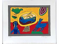 Guillaume corneille - femme et chat en liberté - zeefdruk - afbeelding 2 van  7