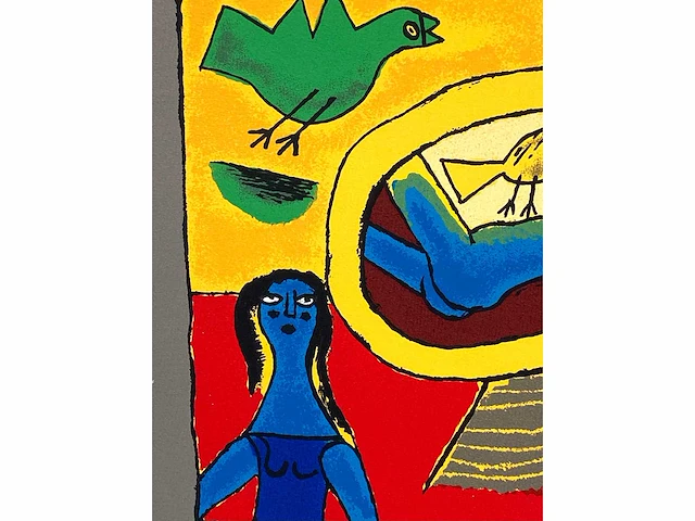 Guillaume corneille - femme et chat en liberté - zeefdruk - afbeelding 5 van  7