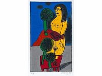 Guillaume corneille - femme, oiseau et les arbres - zeefdruk - afbeelding 1 van  6