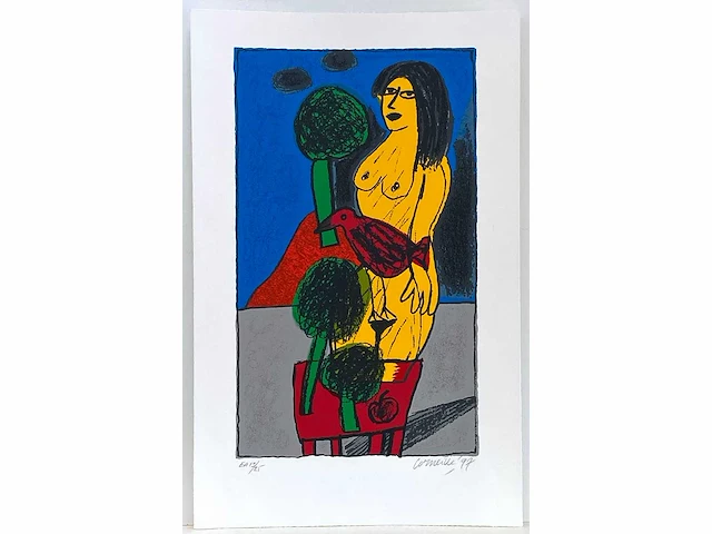 Guillaume corneille - femme, oiseau et les arbres - zeefdruk - afbeelding 2 van  6