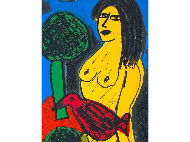 Guillaume corneille - femme, oiseau et les arbres - zeefdruk - afbeelding 5 van  6