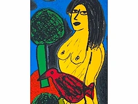Guillaume corneille - femme, oiseau et les arbres - zeefdruk - afbeelding 5 van  6